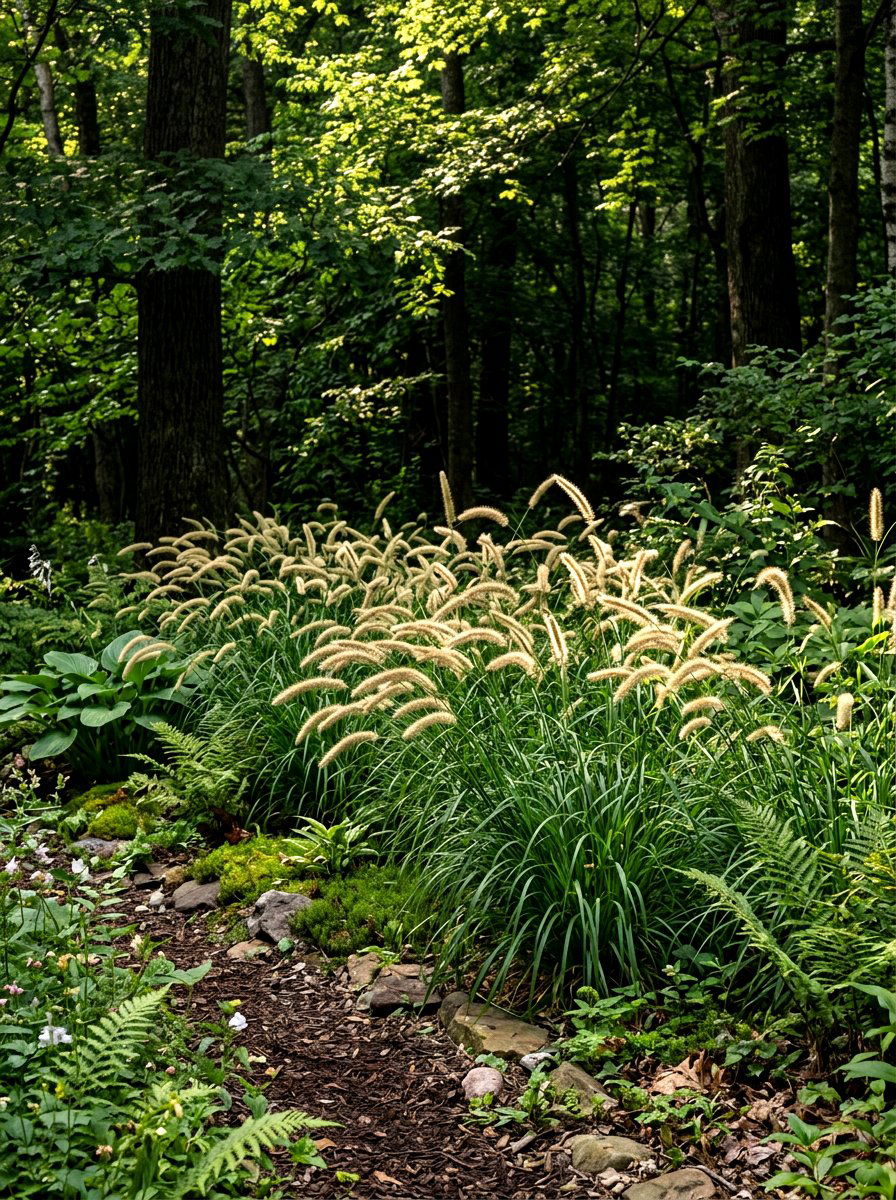 Bottlebrush Grass Shade Garden - 30 ornamental grass garden ideas