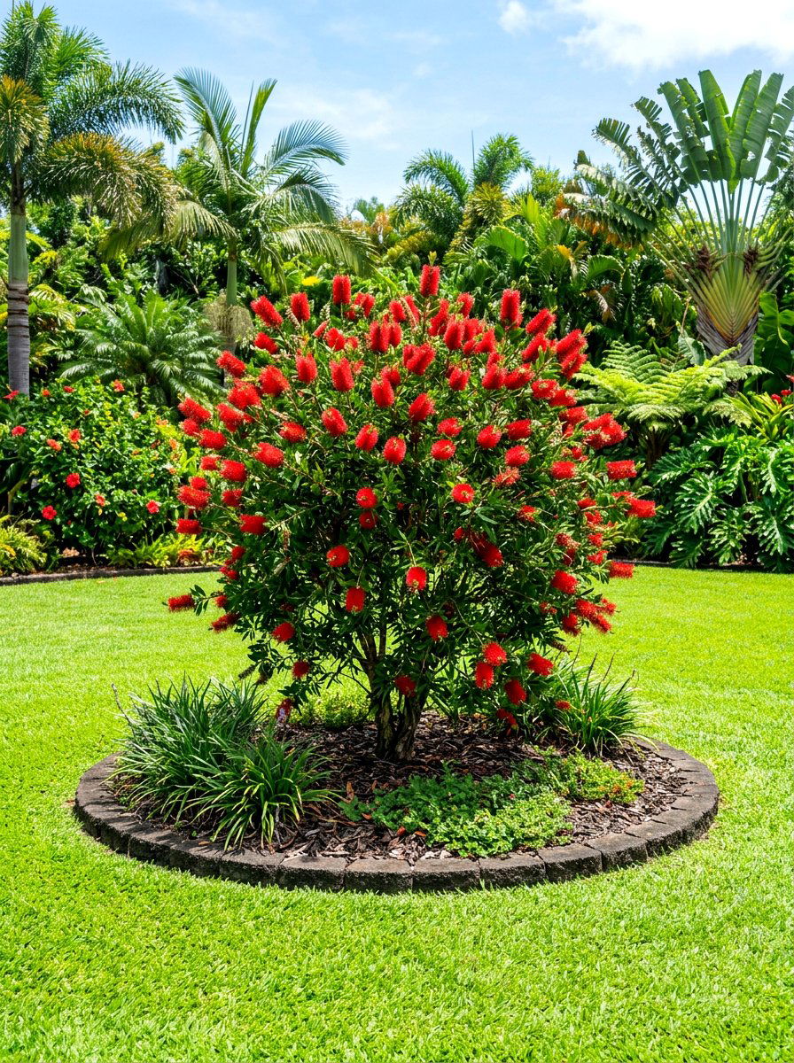 Bottlebrush Shrub Island - 30 butterfly garden ideas
