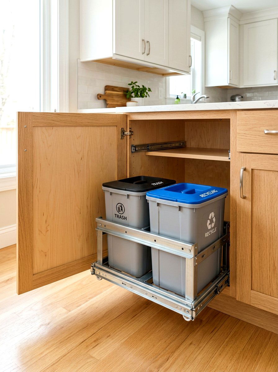 Bottom Mount Trash Slide - 30 kitchen trash pull out ideas