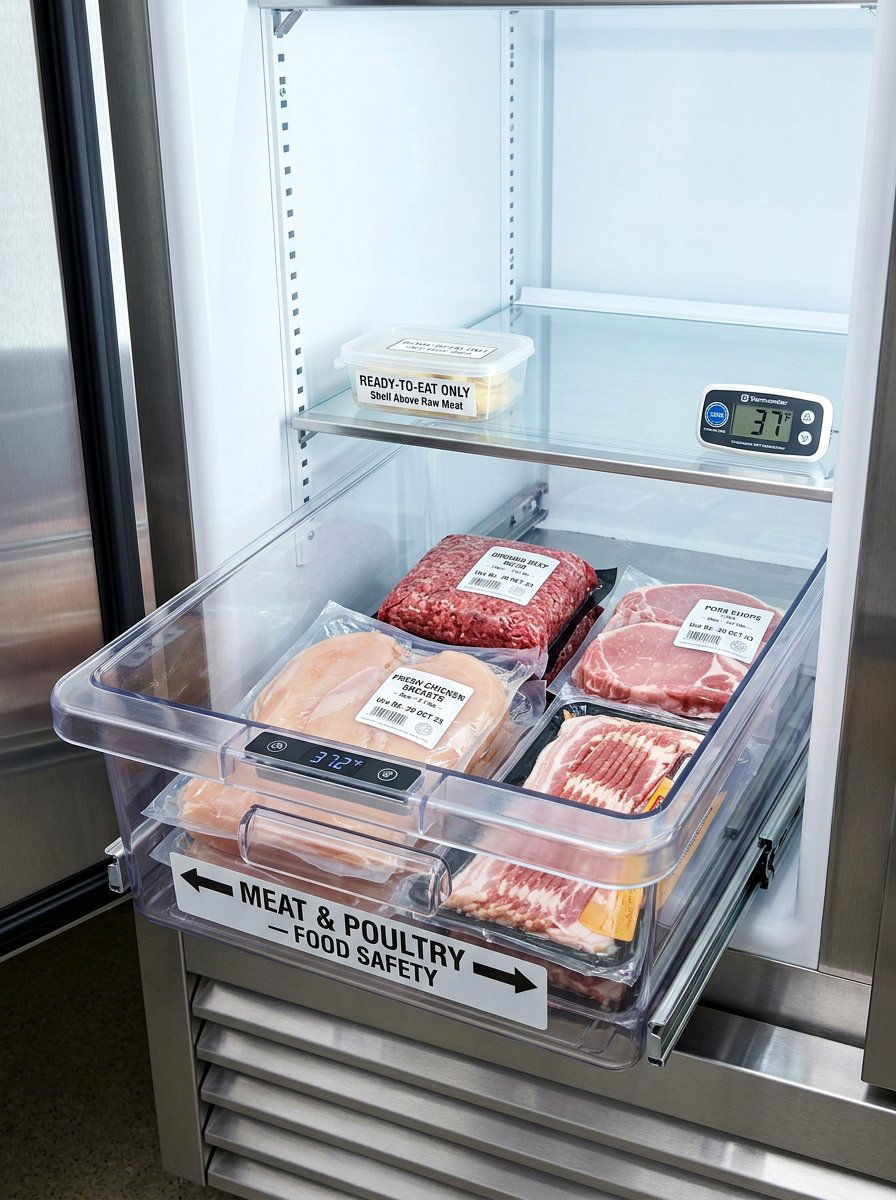 Bottom shelf meat bin - 30 aesthetic fridge organization ideas