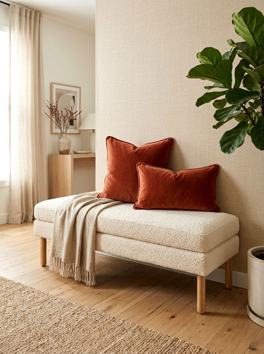 Boucle Bench With Pillows - 30 boucle entry bench ideas