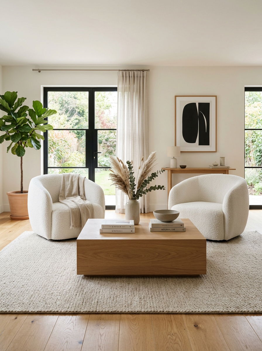 Boucle Chair Living Room - 30 organic modern living space ideas