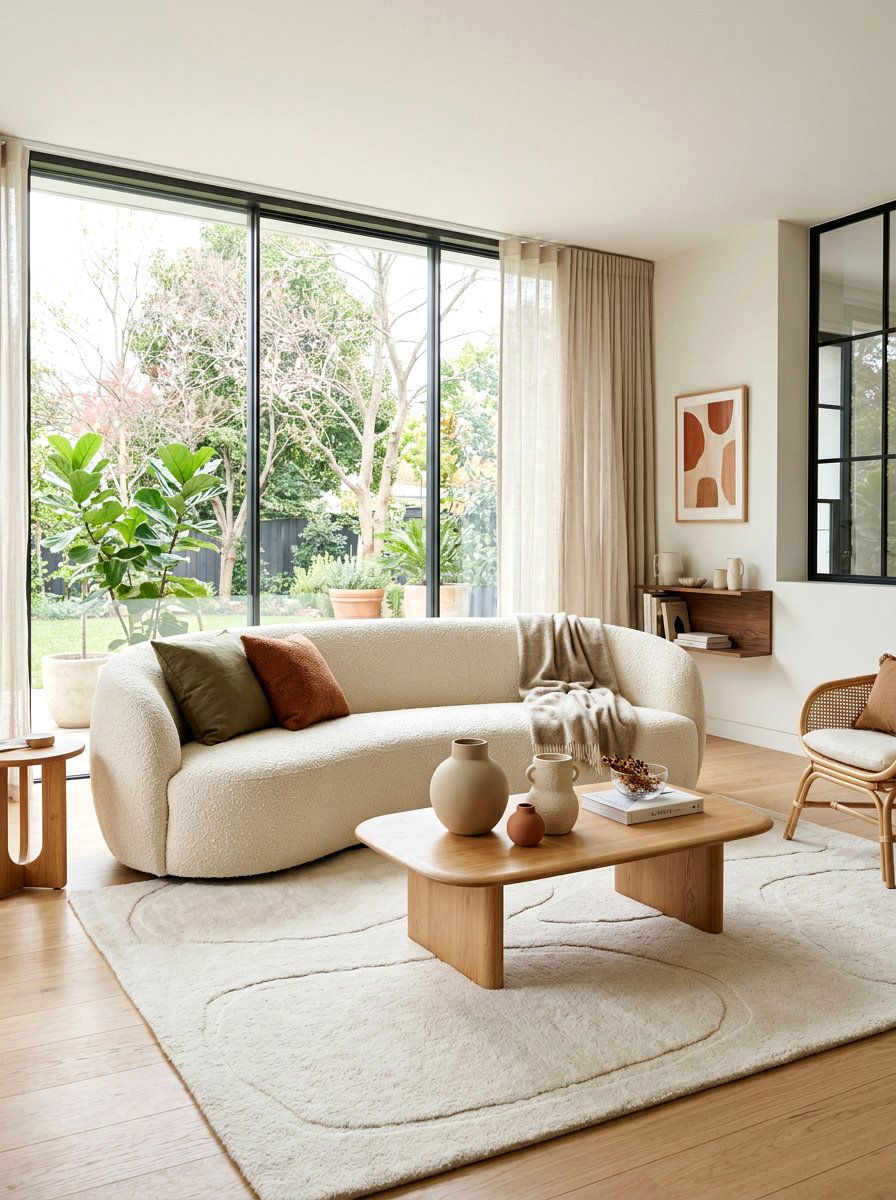 Boucle Curved Sofa - 30 curved sofa living room ideas