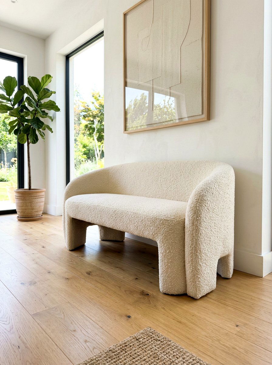Boucle Fabric Bench - 30 foyer bench seating ideas
