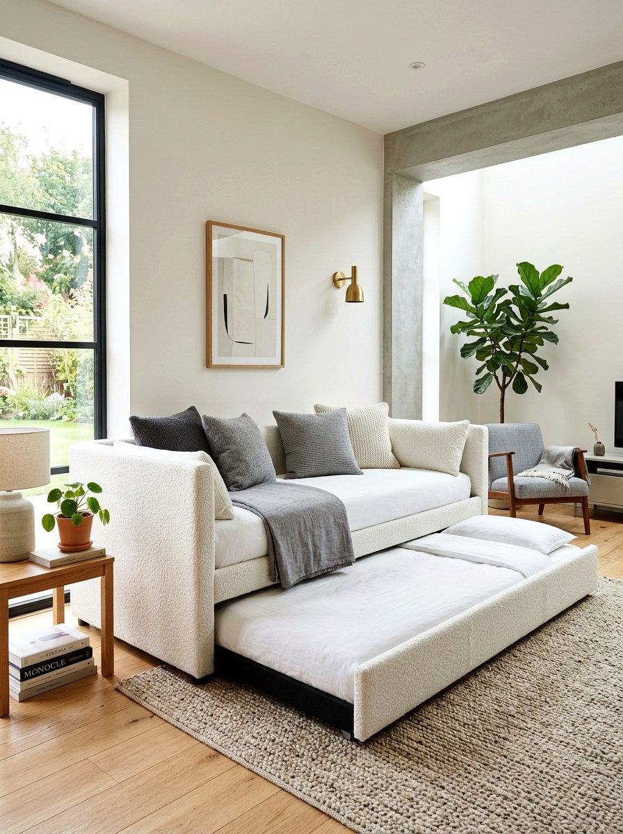 Boucle Fabric Daybed Trundle - 30 trundle bed ideas