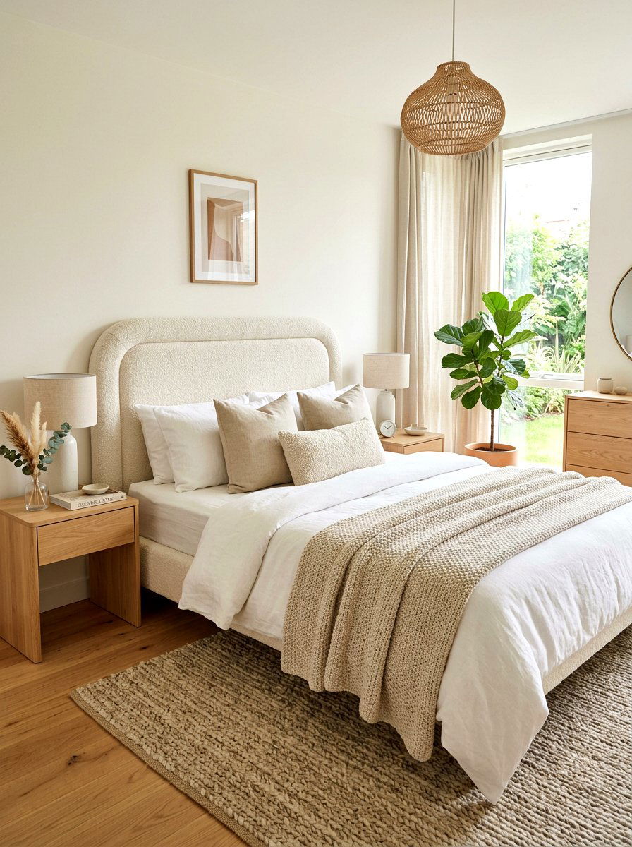 Boucle Fabric Headboard - 30 oversized headboard ideas