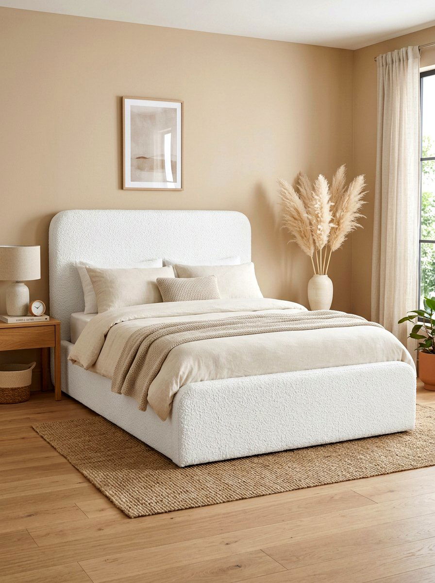 Boucle Fabric Platform Bed - 30 platform bed ideas
