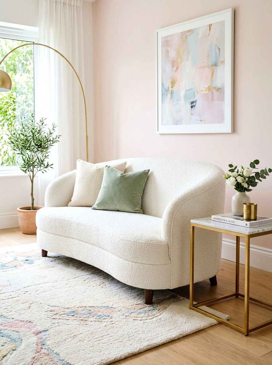 Boucle Fabric Settee - 30 bedroom sitting area ideas