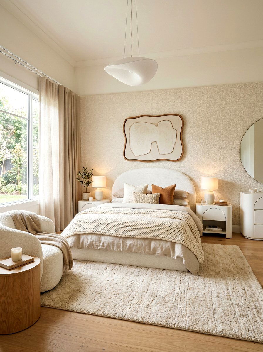 Boucle Fabric Wall Treatment - 30 upholstered wall bedroom ideas