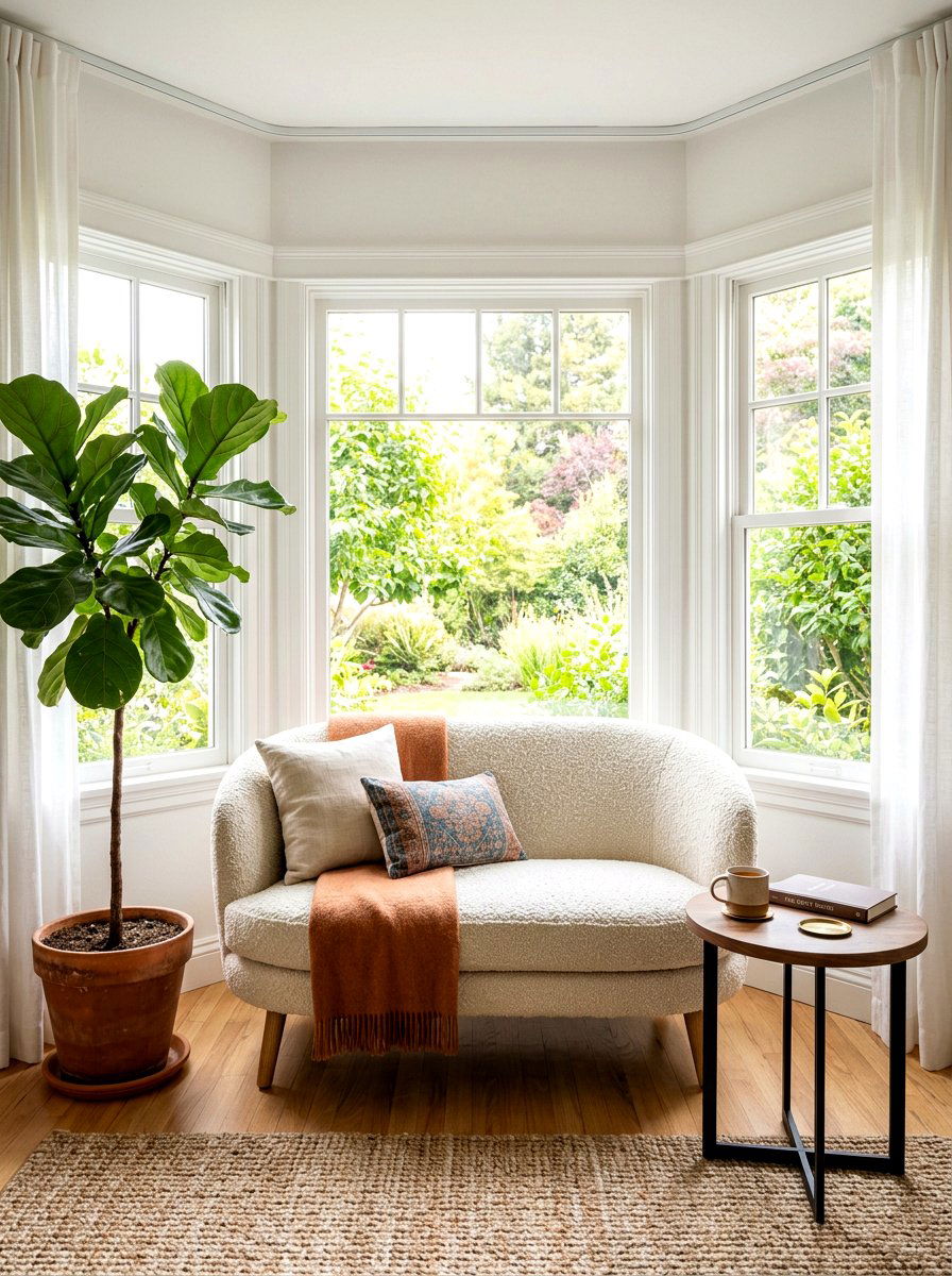 Boucle Loveseat Nook - 30 boucle living room ideas