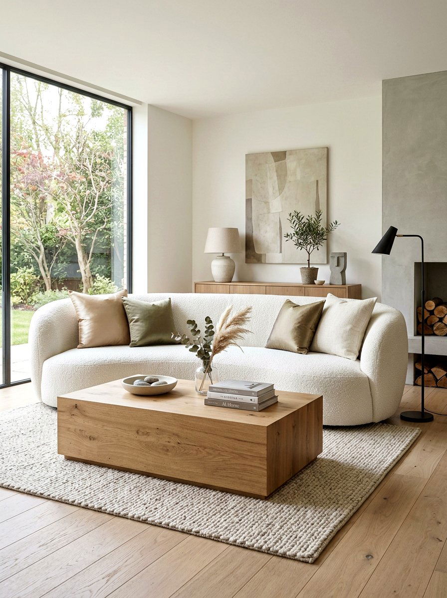 Boucle Sofa - 30 layered texture living room ideas