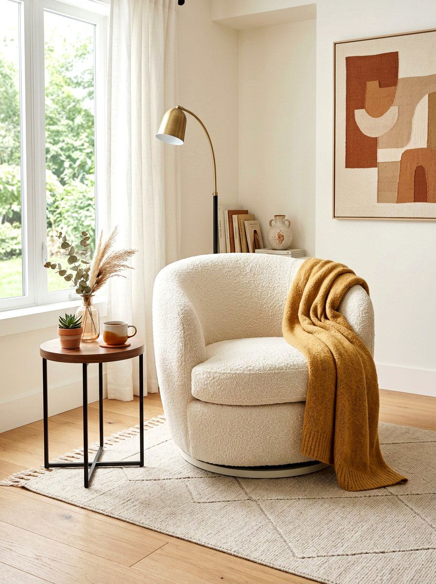 Boucle Swivel Chair - 30 living room furniture ideas