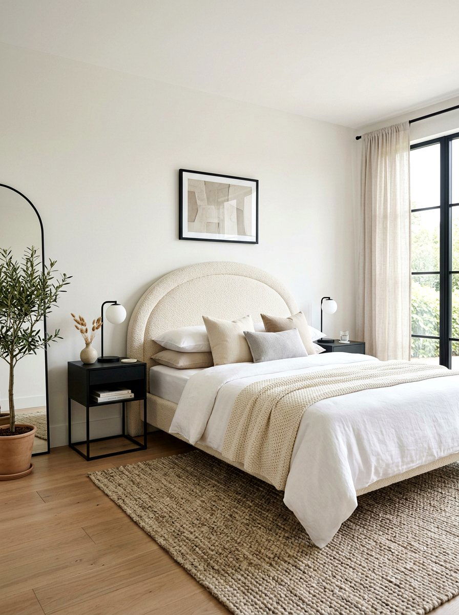 Boucle Textured Headboard - 30 statement headboard bedroom ideas