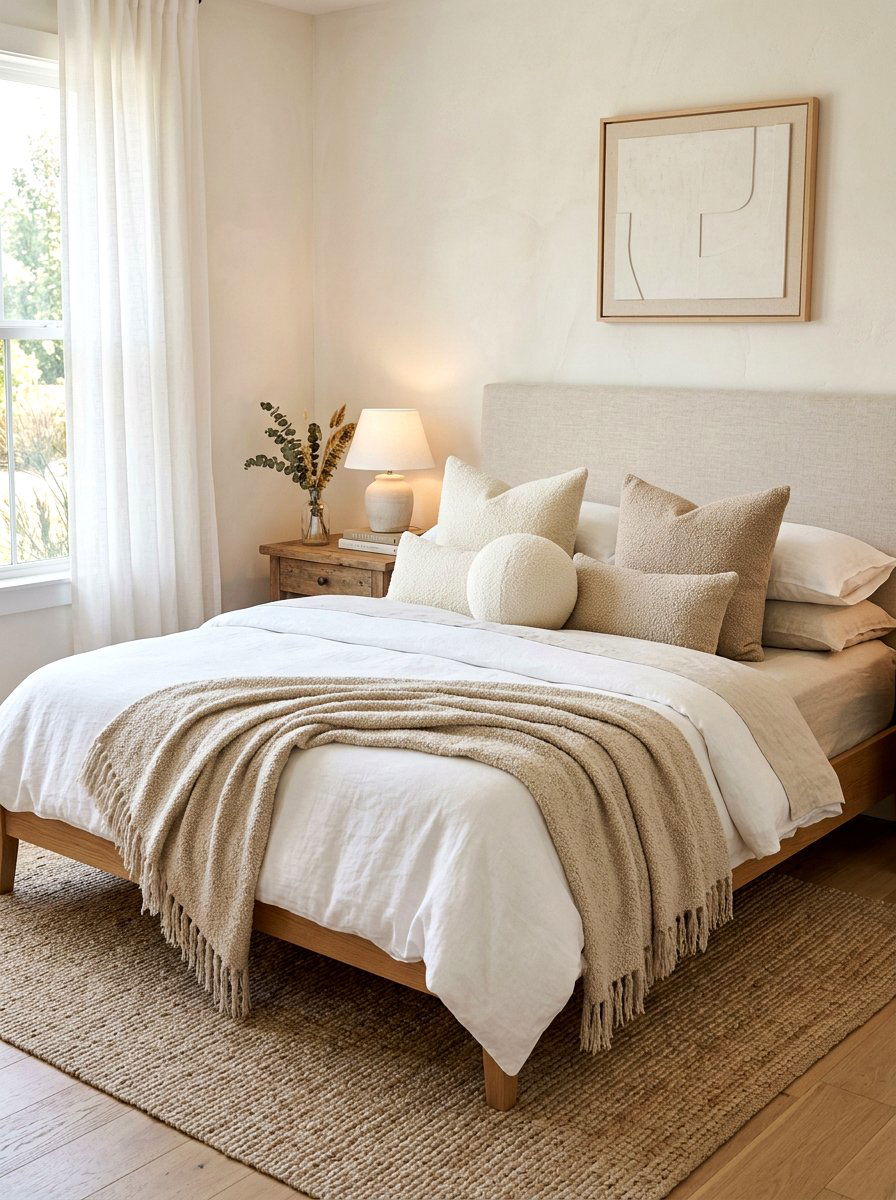 Boucle Throw Pillows - 30 boucle bedroom ideas