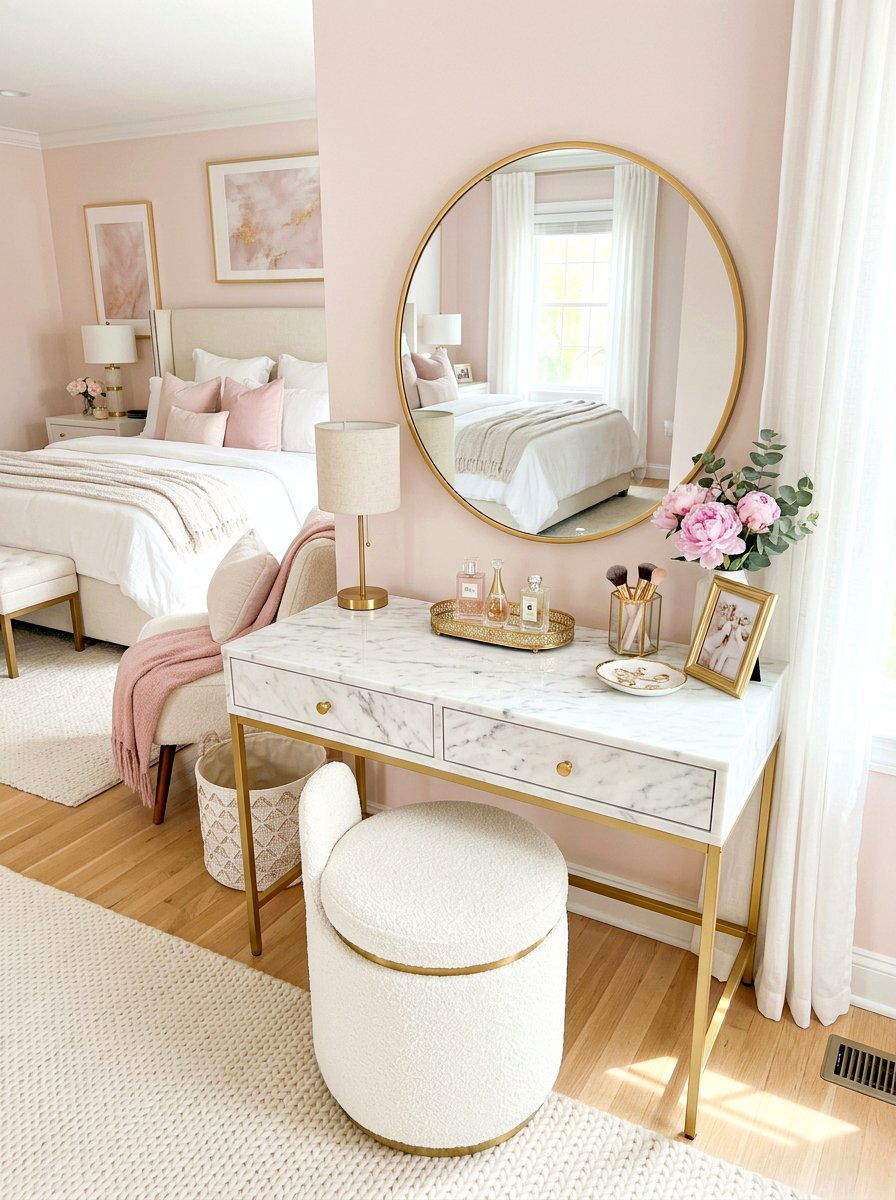 Boucle Vanity Stool - 30 boucle bedroom ideas