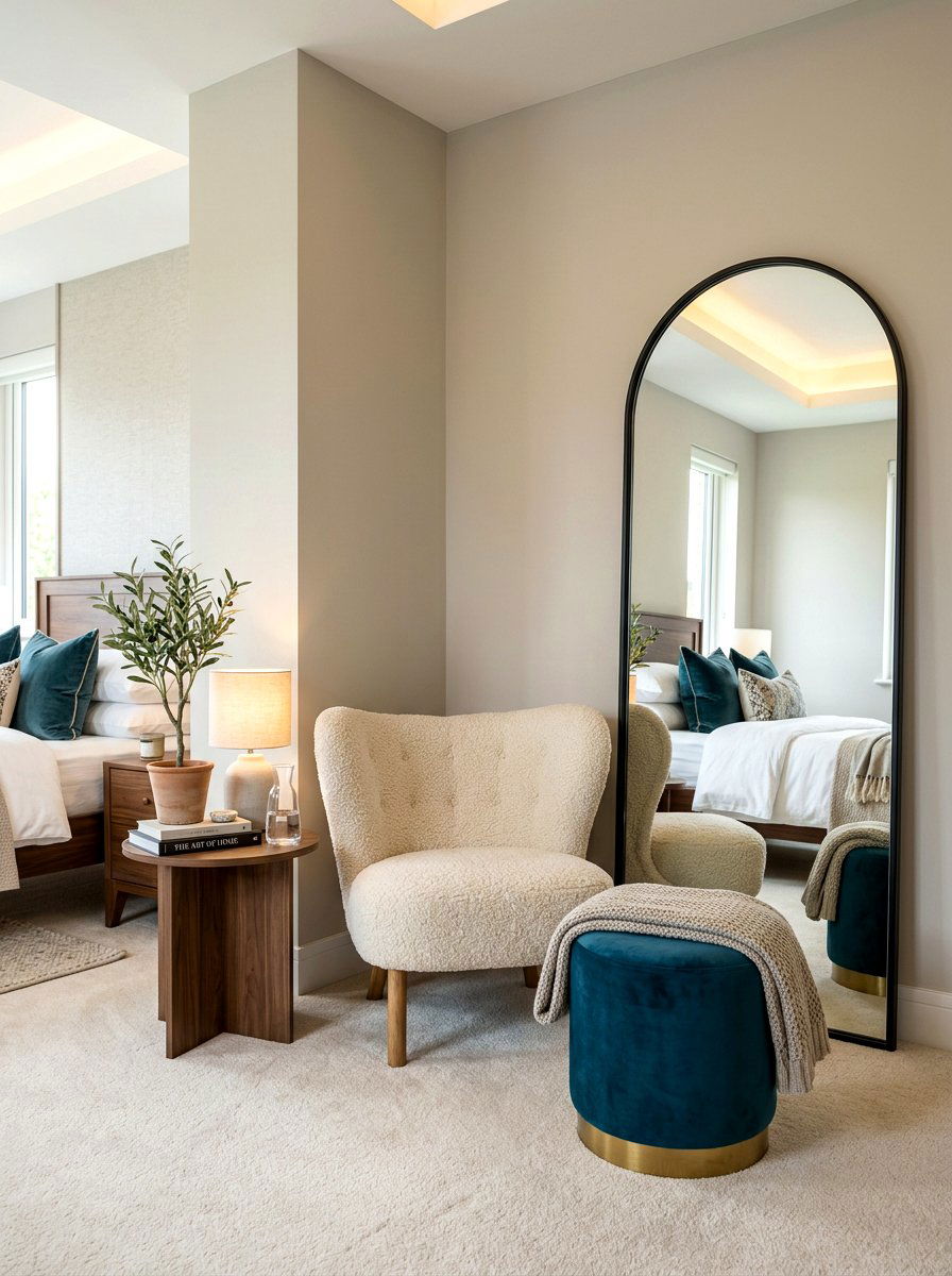 Boucle chair in bedroom corner - 30 boucle chair corner ideas