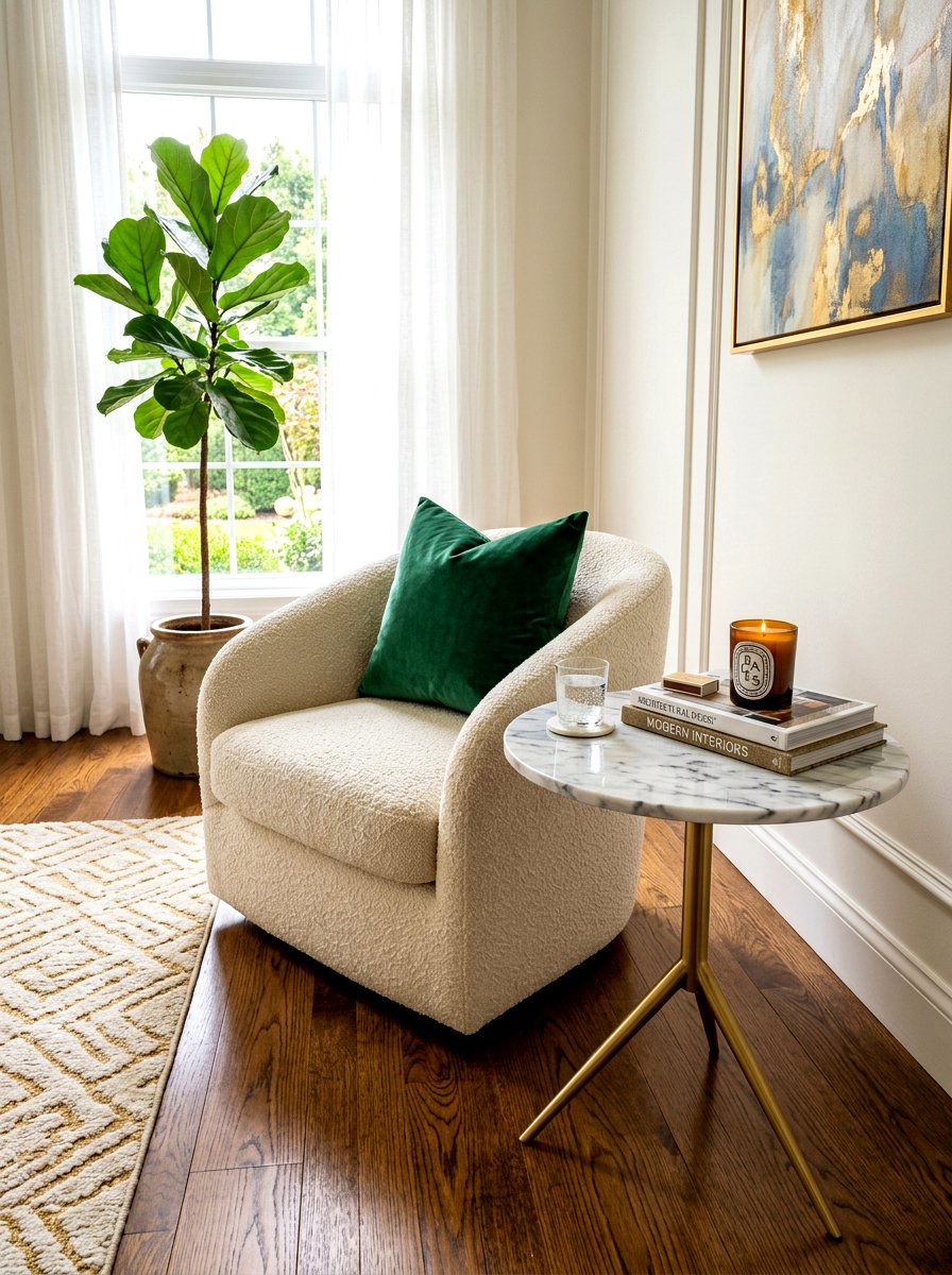 Boucle chair marble side table - 30 boucle chair corner ideas
