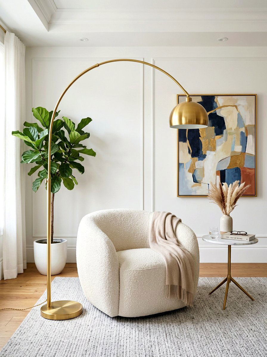 Boucle chair with arched lamp - 30 boucle chair corner ideas