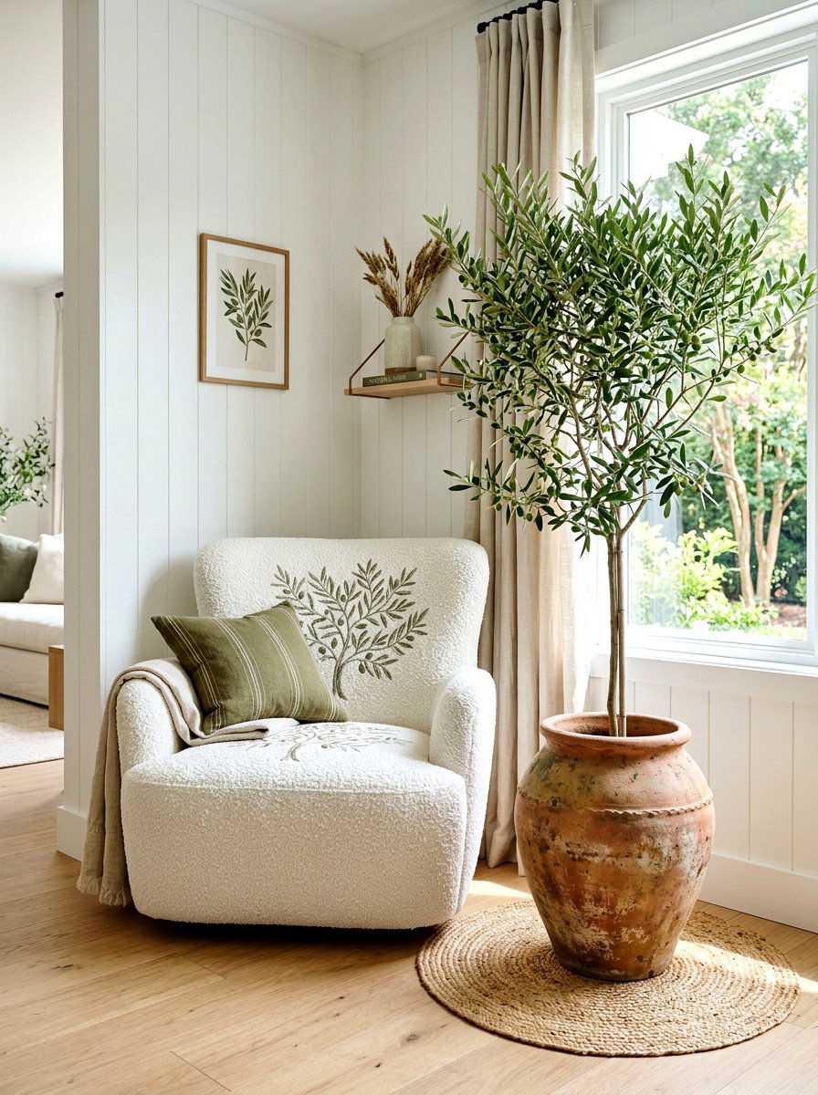 Boucle chair with olive tree - 30 boucle chair corner ideas