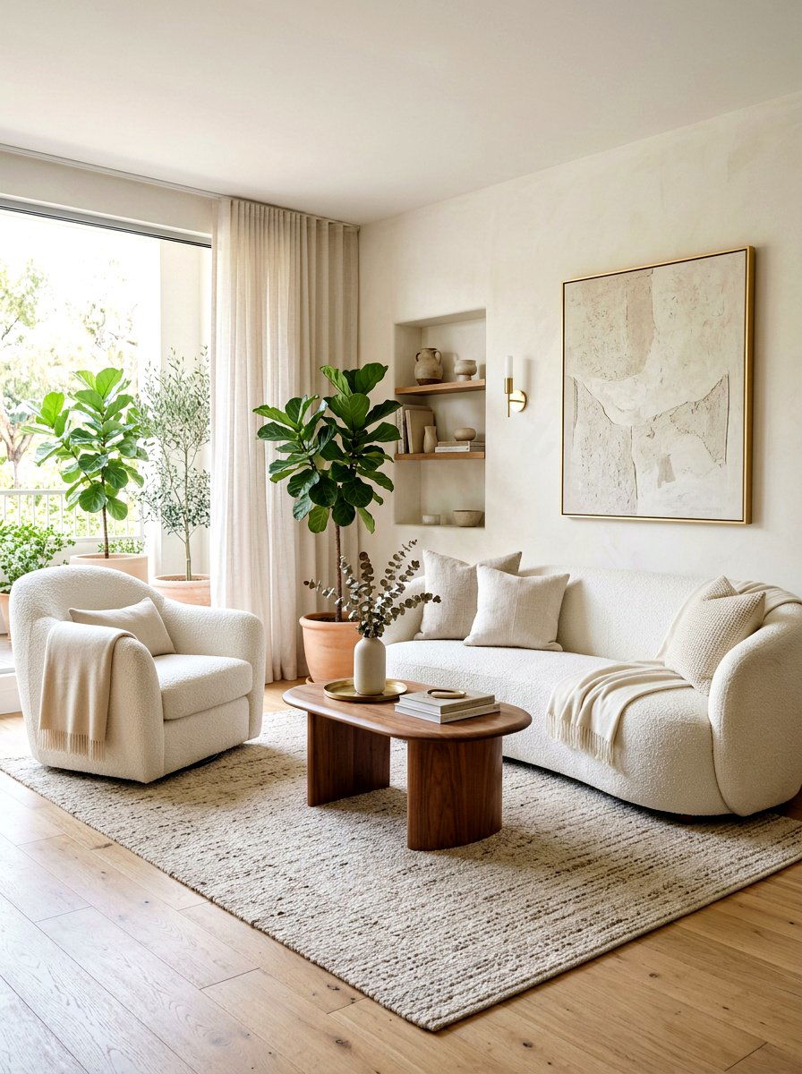 Boucle furniture living room - 30 organic modern living room ideas