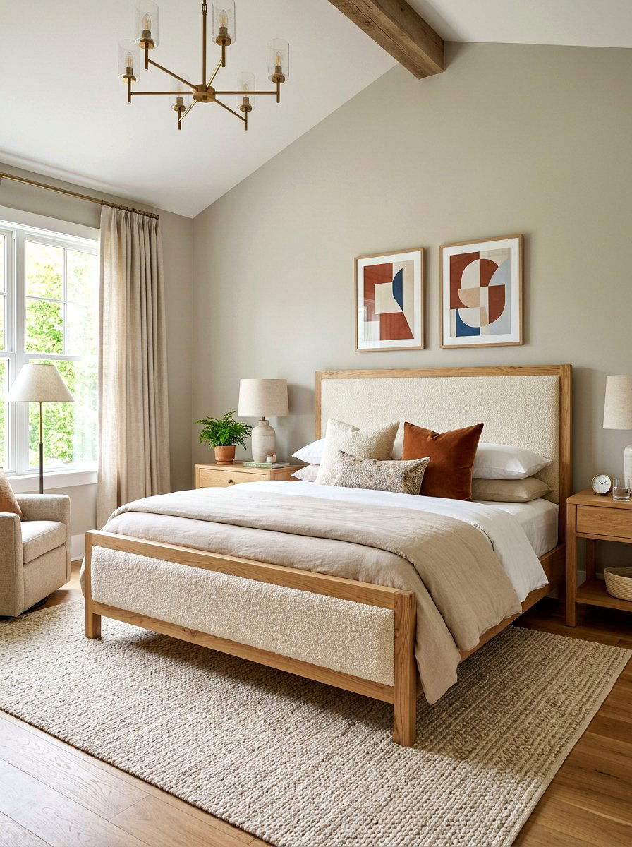 Boucle headboard with wood frame - 30 boucle headboard ideas
