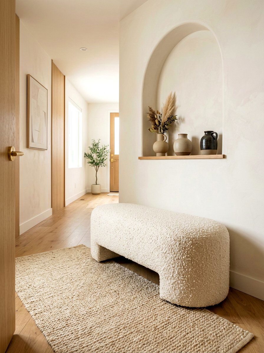 Boucle pill shaped bench - 30 sculptural entry bench ideas