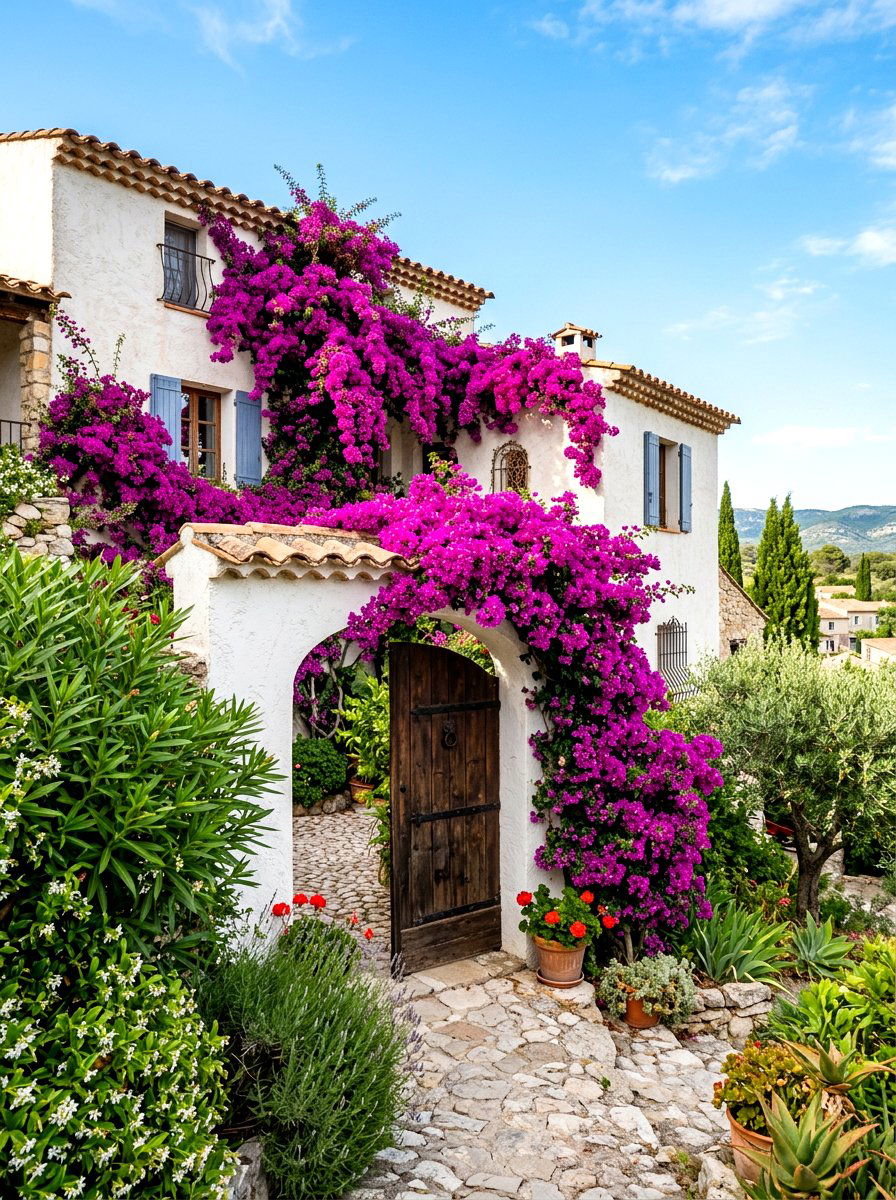 Bougainvillea Covered House - 30 Mediterranean house exterior ideas