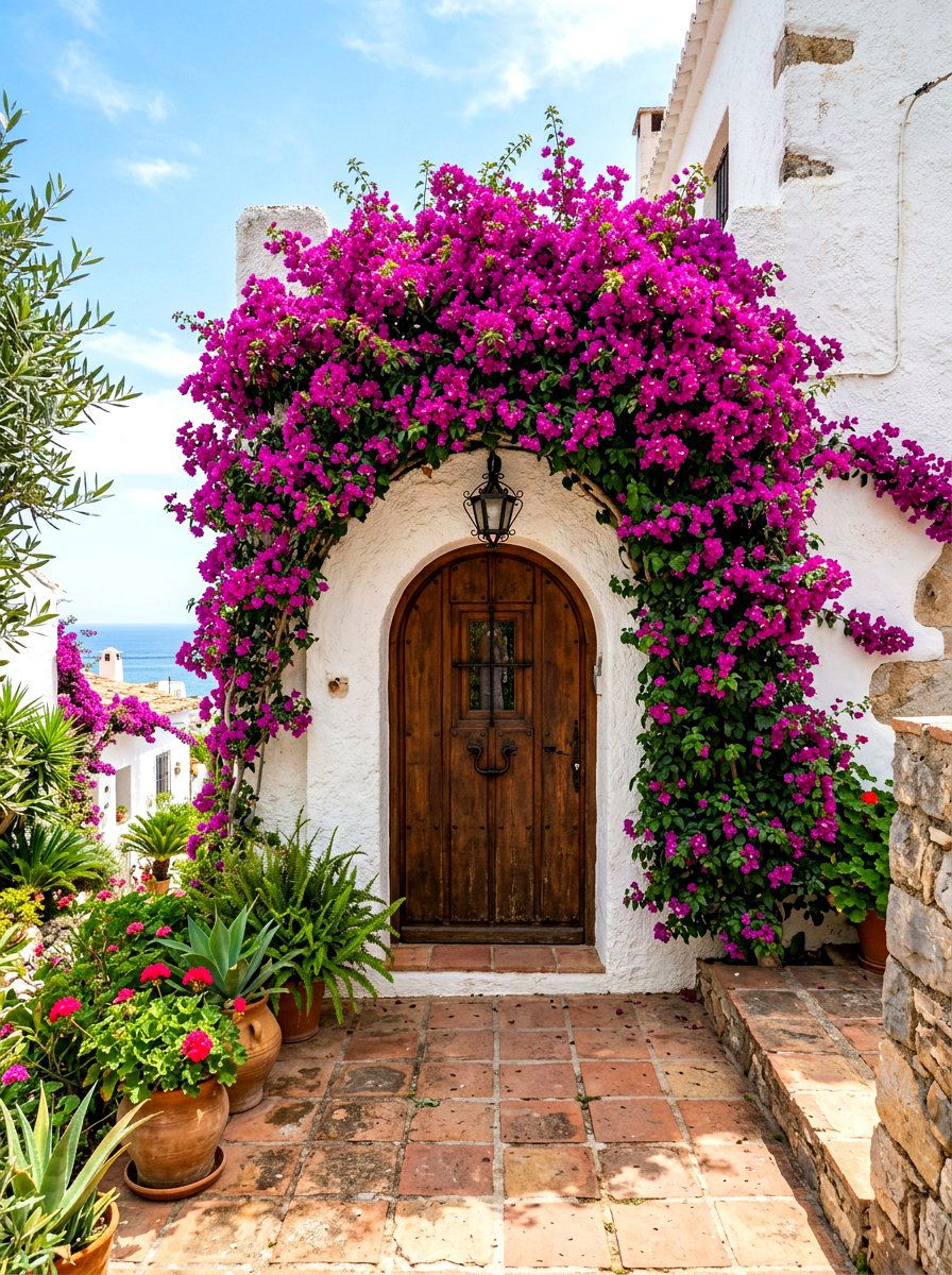 Bougainvillea Door Frame - 30 floral doorway ideas