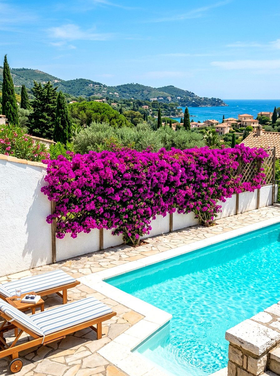 Bougainvillea Flowering Fence - 30 pool fence landscaping ideas