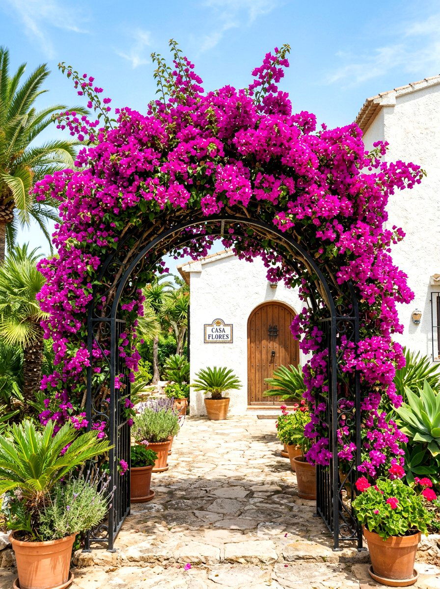 Bougainvillea Vibrant Flower Arch - 30 climbing archway ideas