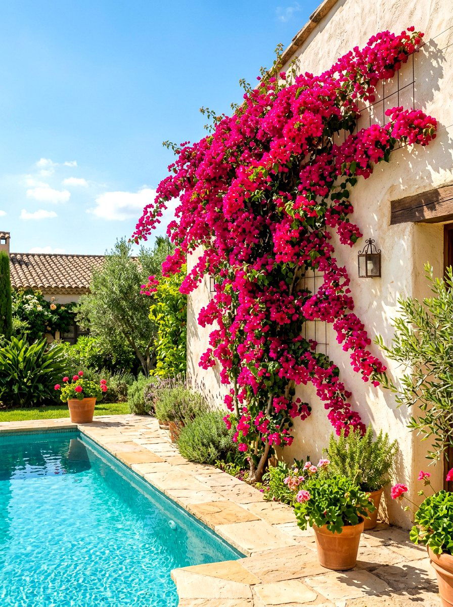 Bougainvillea espalier - 30 espalier wall garden ideas