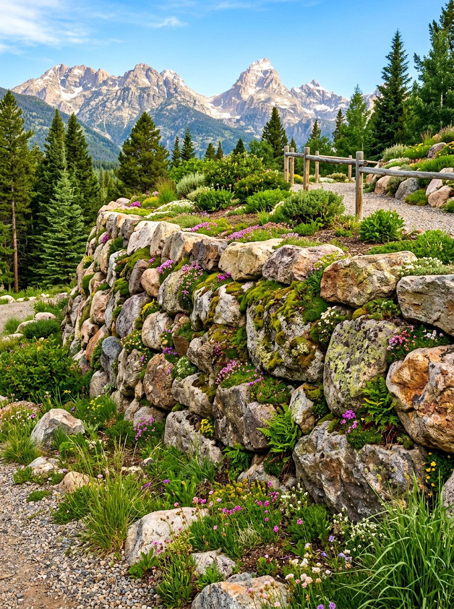 Boulder Retaining Wall - 30 retaining wall flower bed ideas