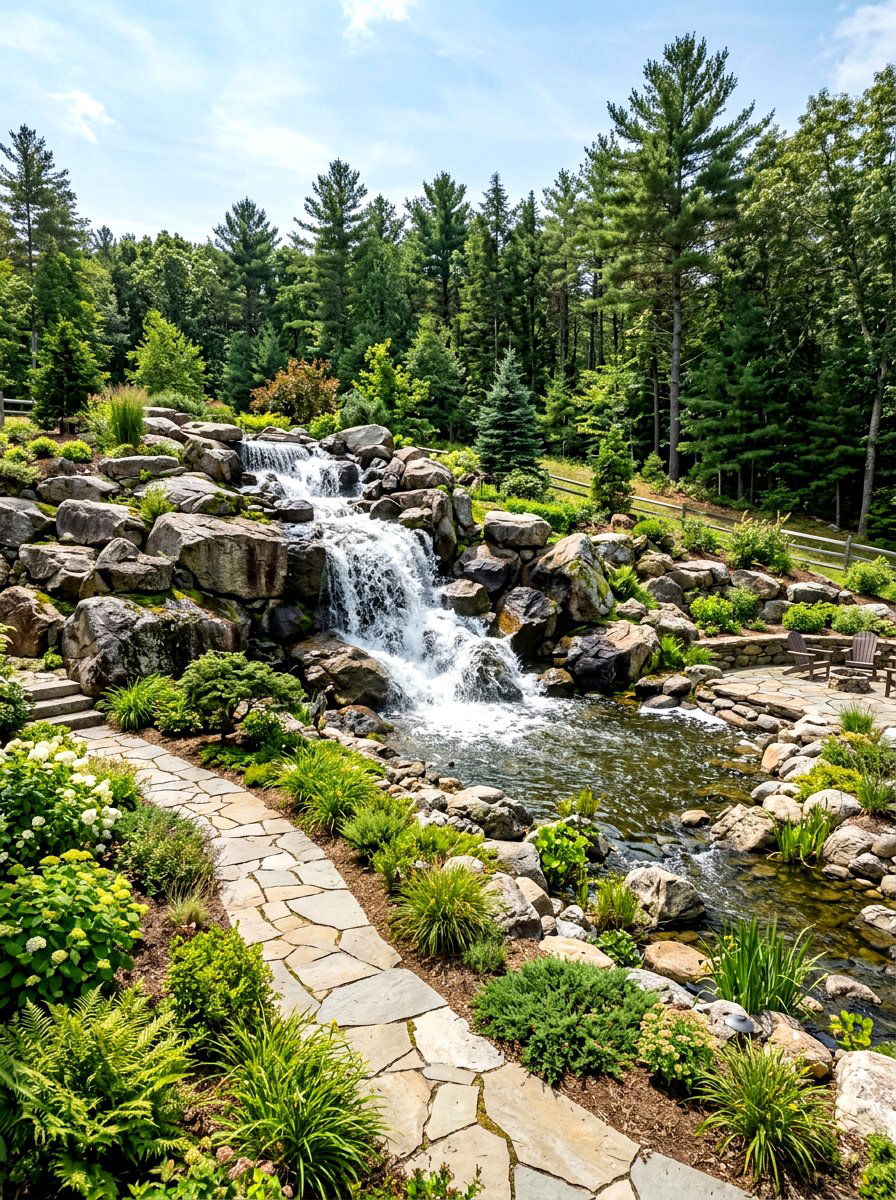 Boulder waterfall feature - 30 pondless waterfall ideas