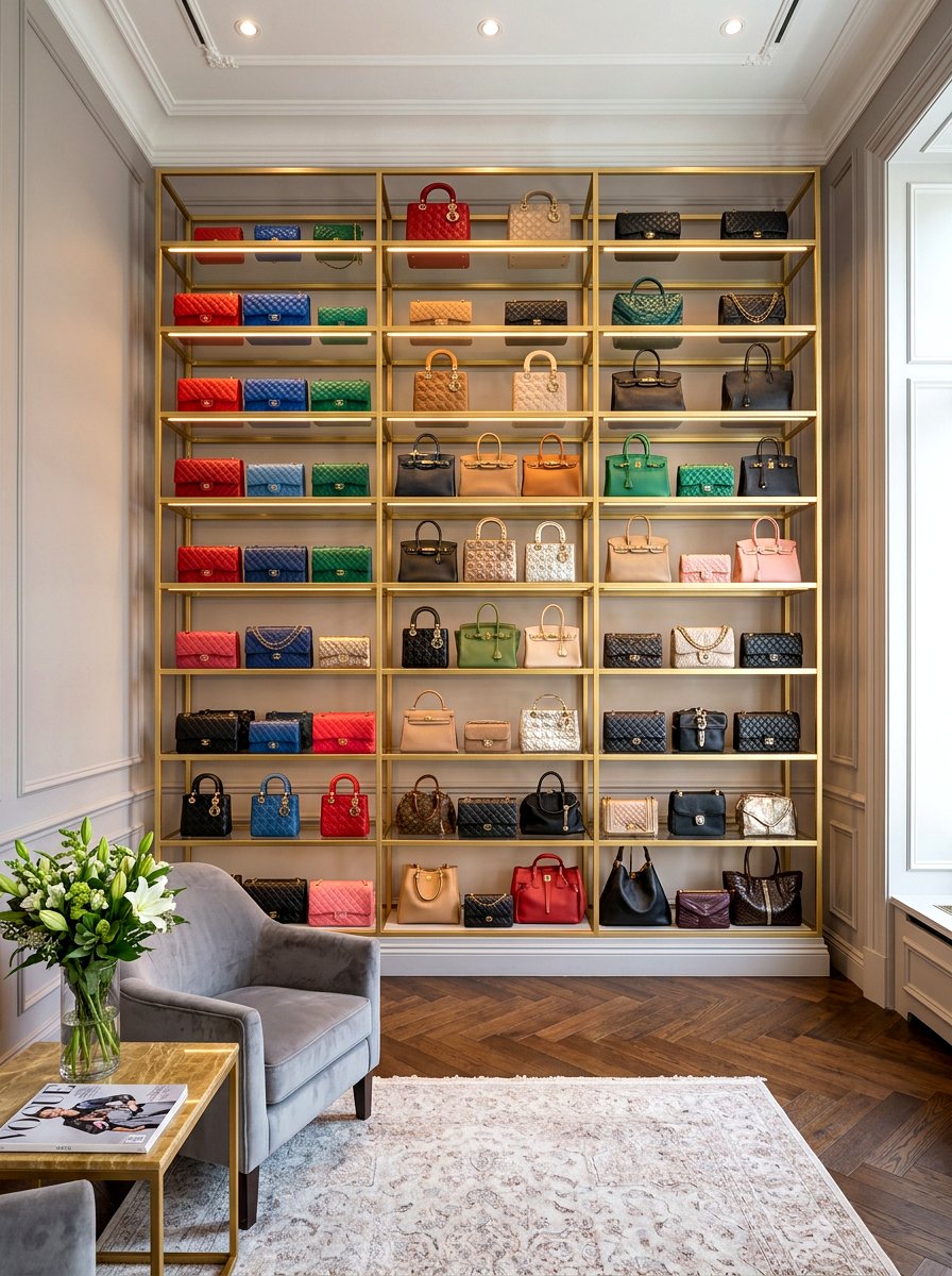 Boutique style handbag wall - 30 purse display closet ideas