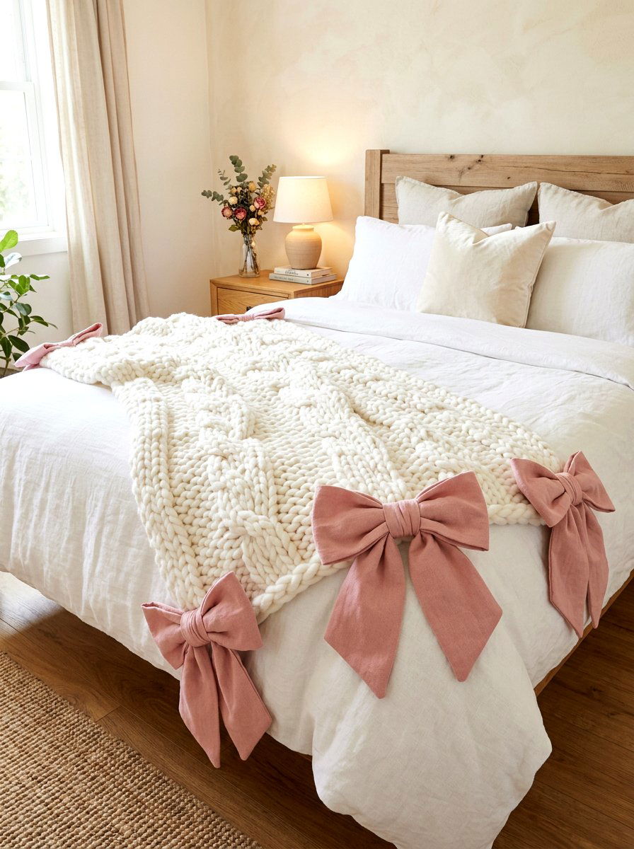 Bow Applique Blanket - 30 ribbon and bow bedroom ideas