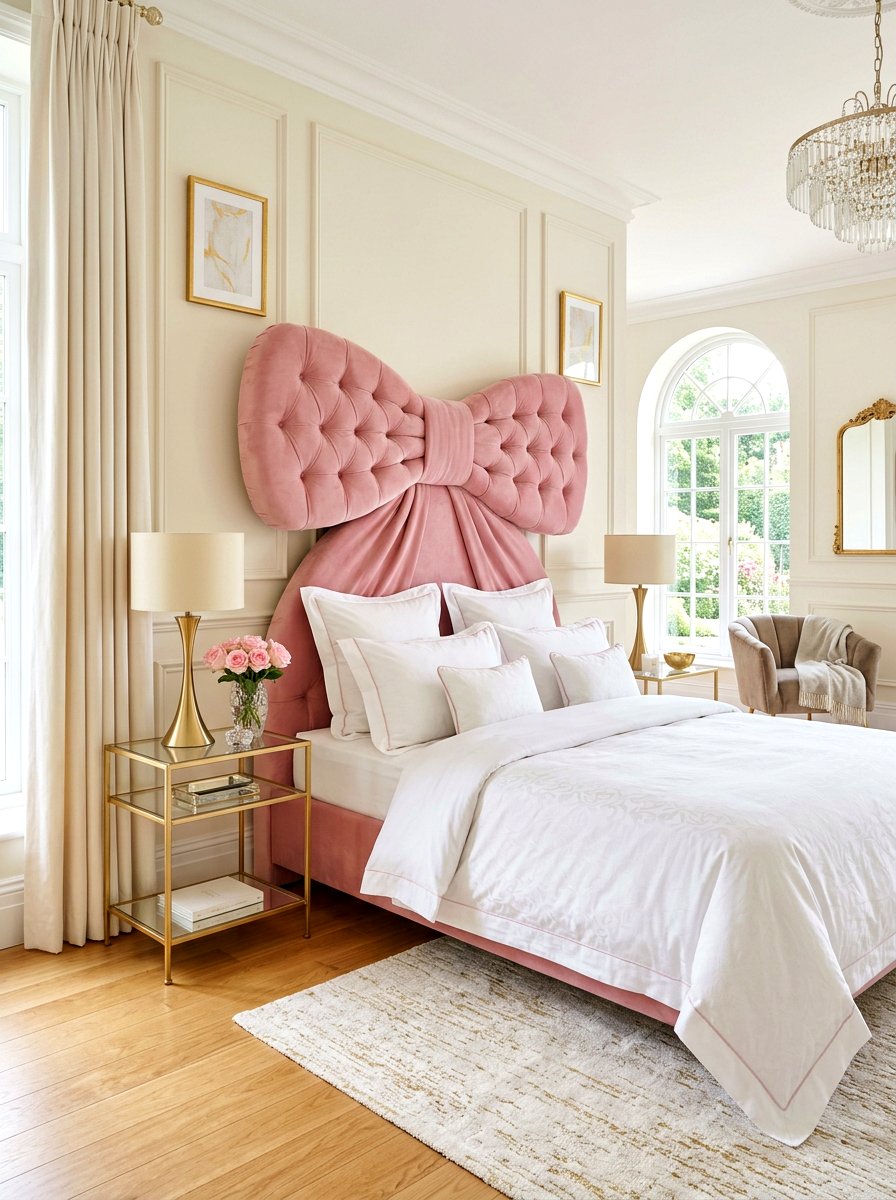 Bow Shaped Headboard - 30 ribbon and bow bedroom ideas