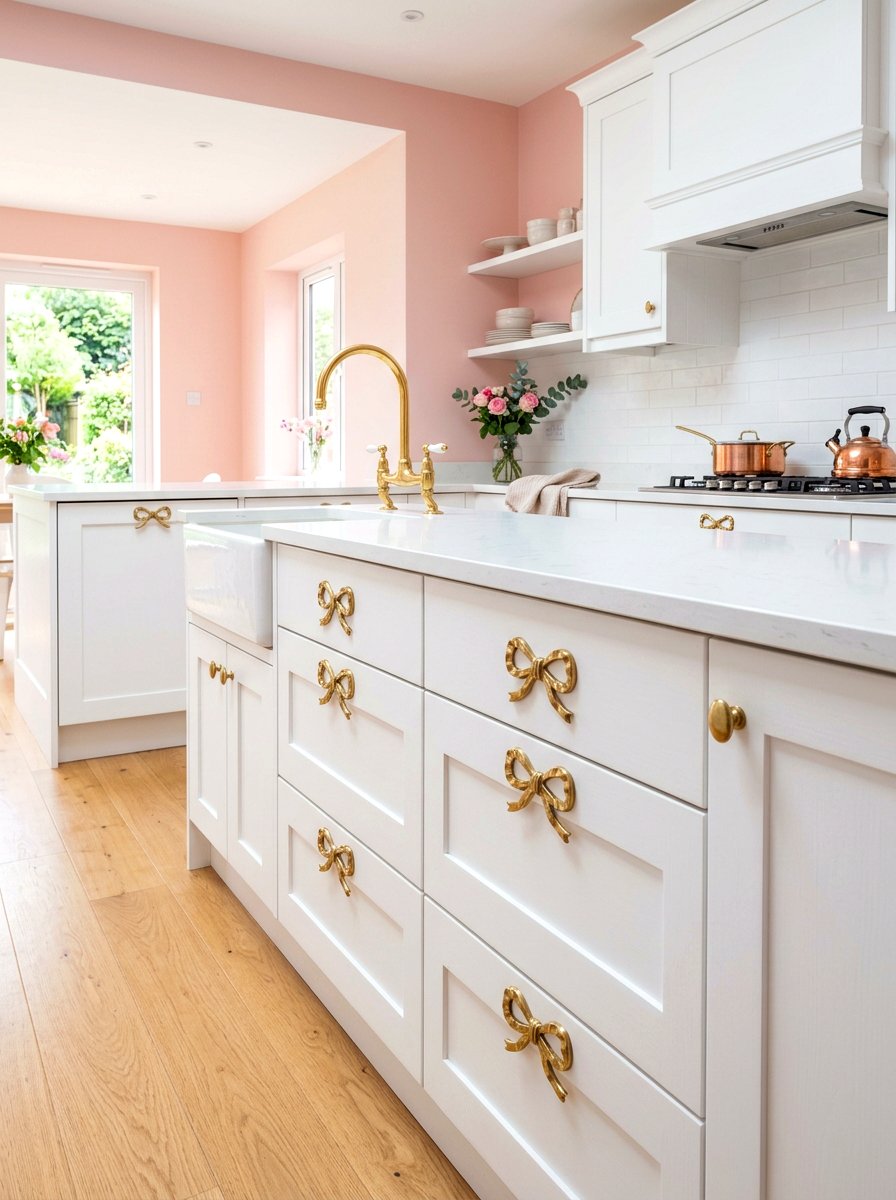 Bow cabinet pulls - 30 coquette kitchen ideas