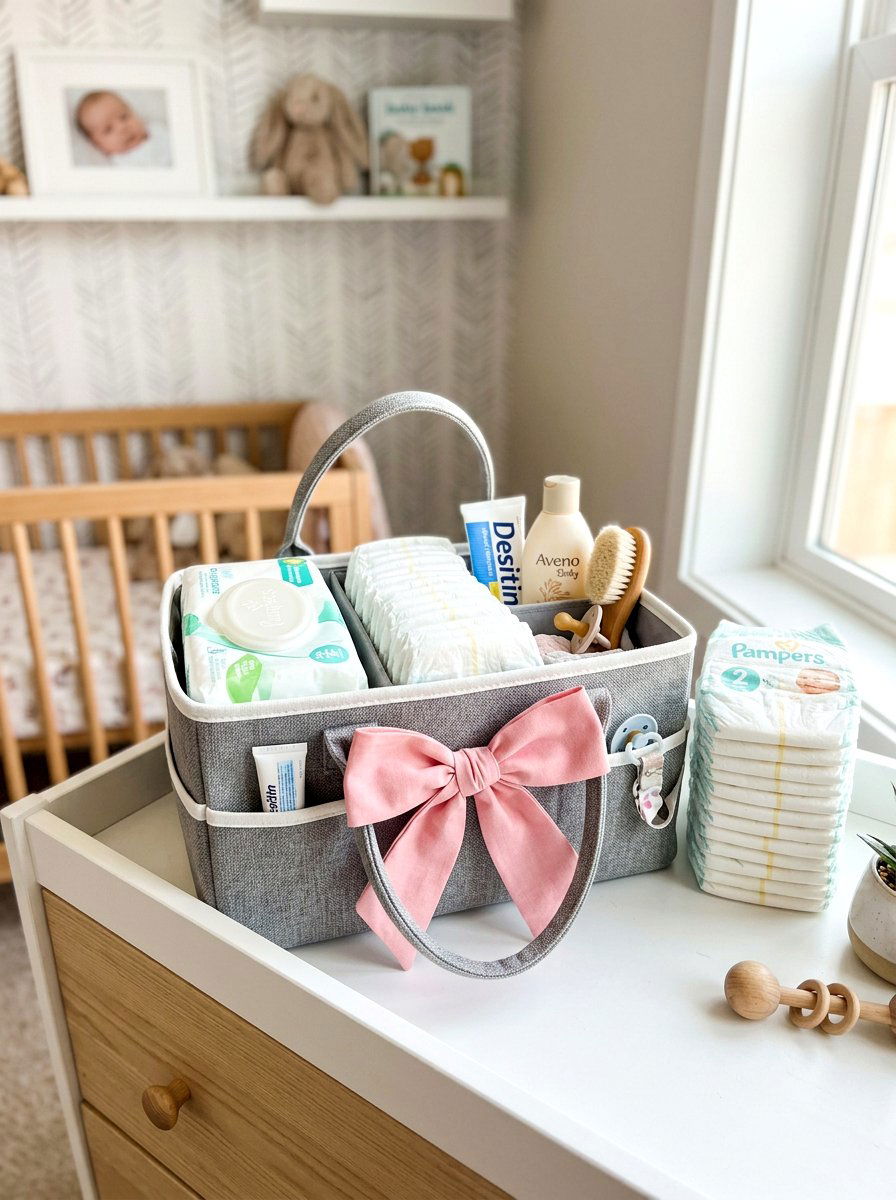 Bow diaper caddy - 30 bow nursery decor ideas