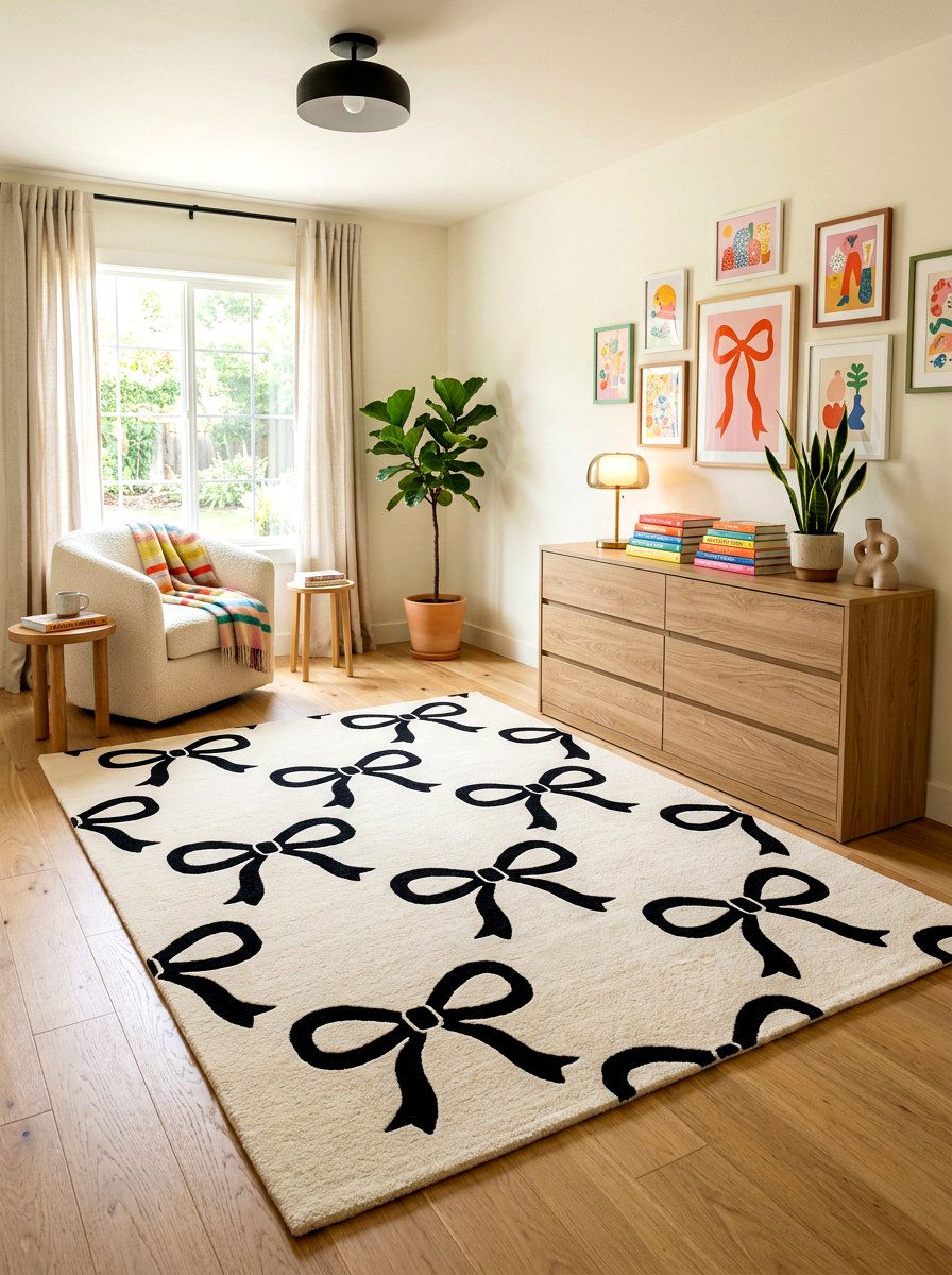 Bow print rug - 30 bow nursery decor ideas