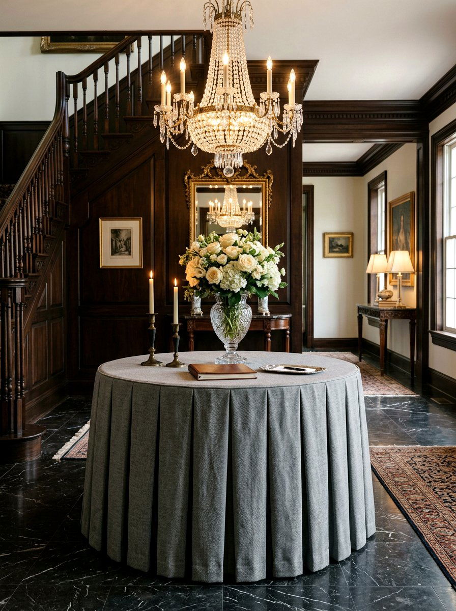 Box Pleat Skirted Table - 30 skirted foyer table ideas