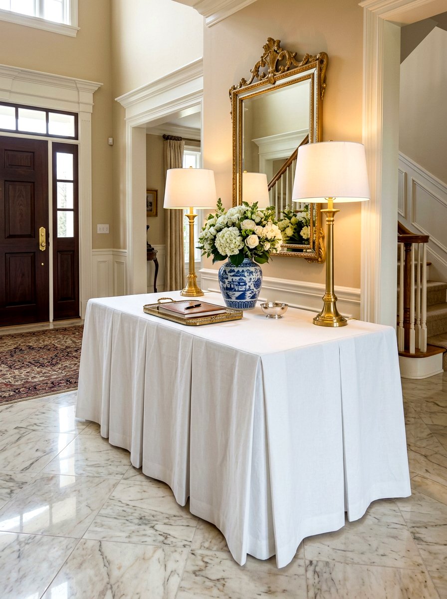 Box Pleat Skirted Table - 30 fabric covered side table ideas