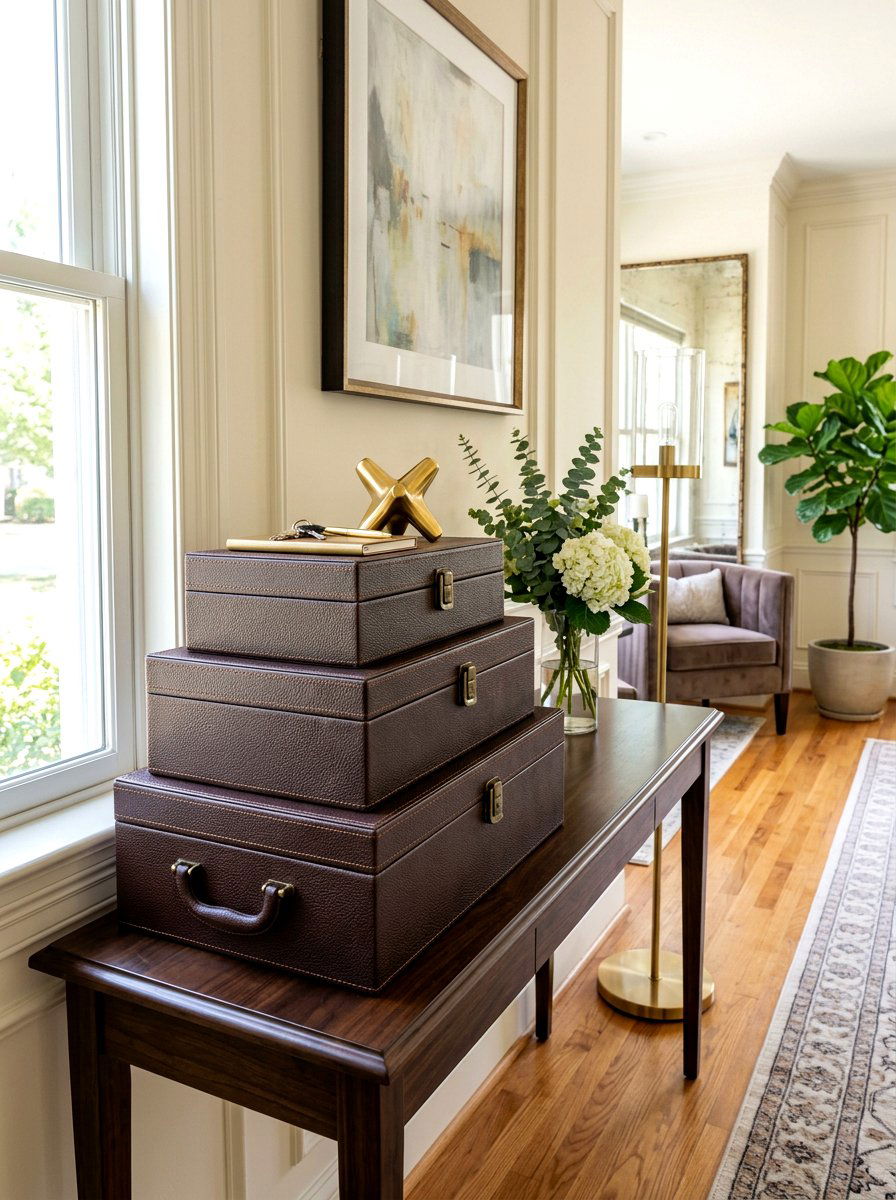 Box Storage for Console - 30 designer entry table decor ideas