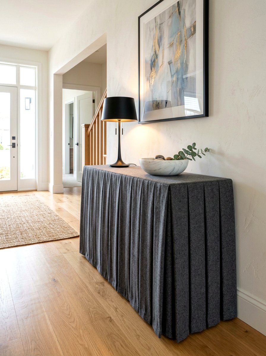 Box pleat entryway table - 30 skirted console table ideas