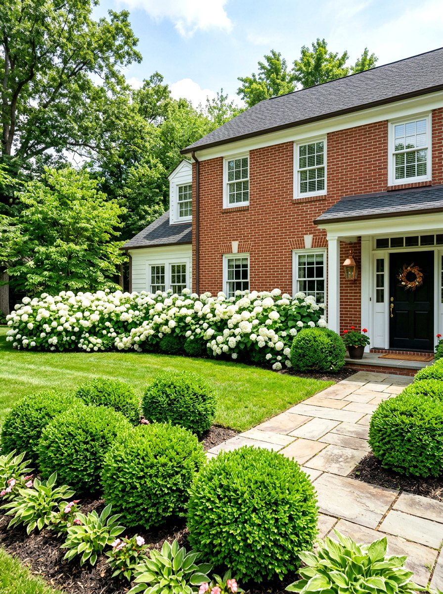 Boxwood And Hydrangea Hedge - 30 layered hedge front yard ideas