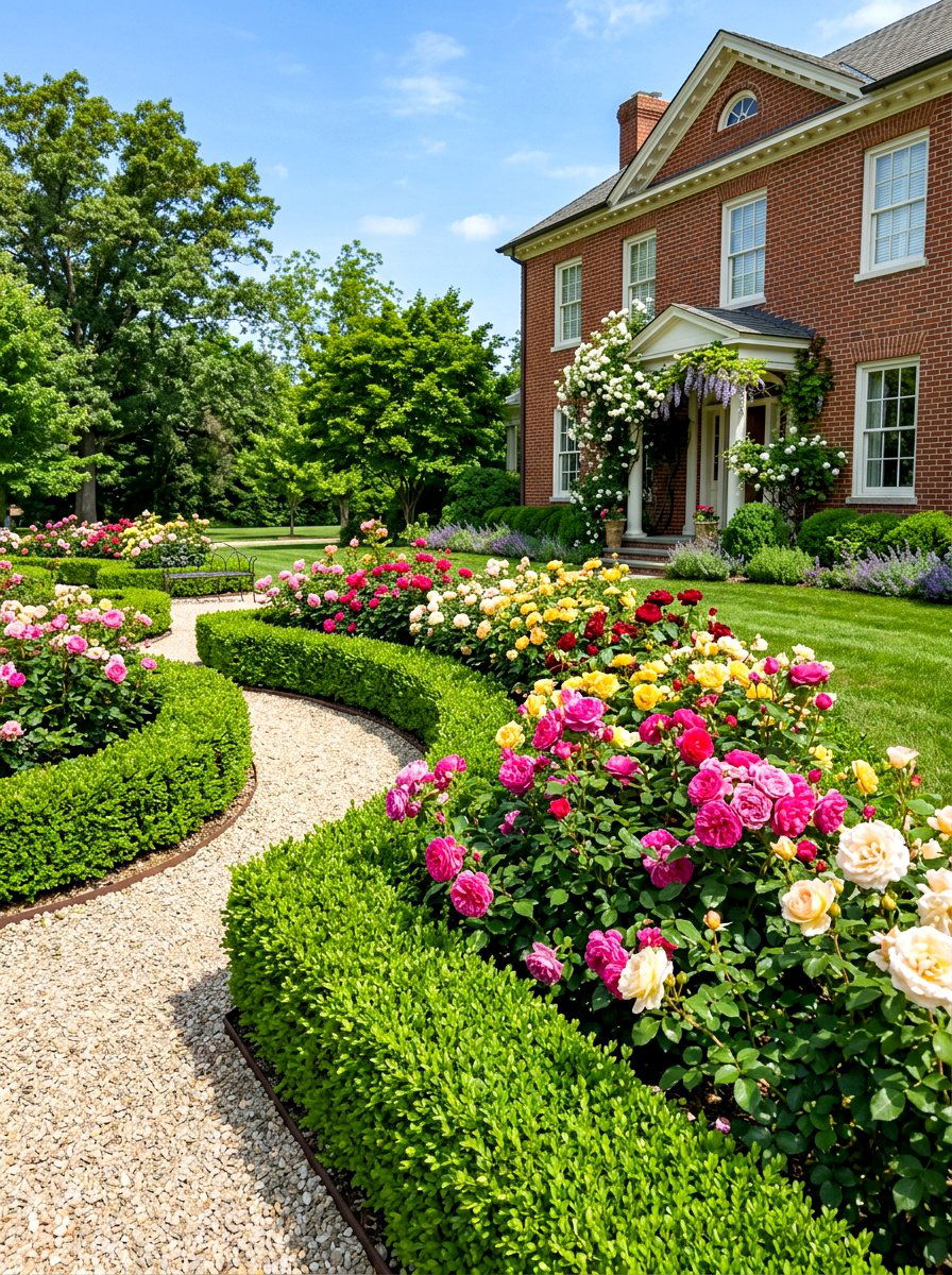 Boxwood And Rose Landscape - 30 backyard rose garden ideas
