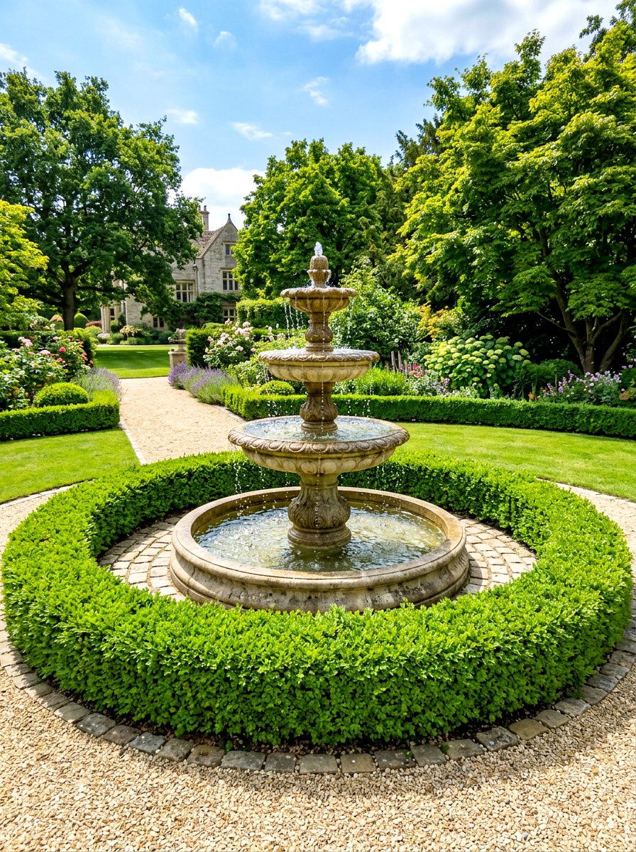 Boxwood Around Fountain - 30 boxwood border ideas