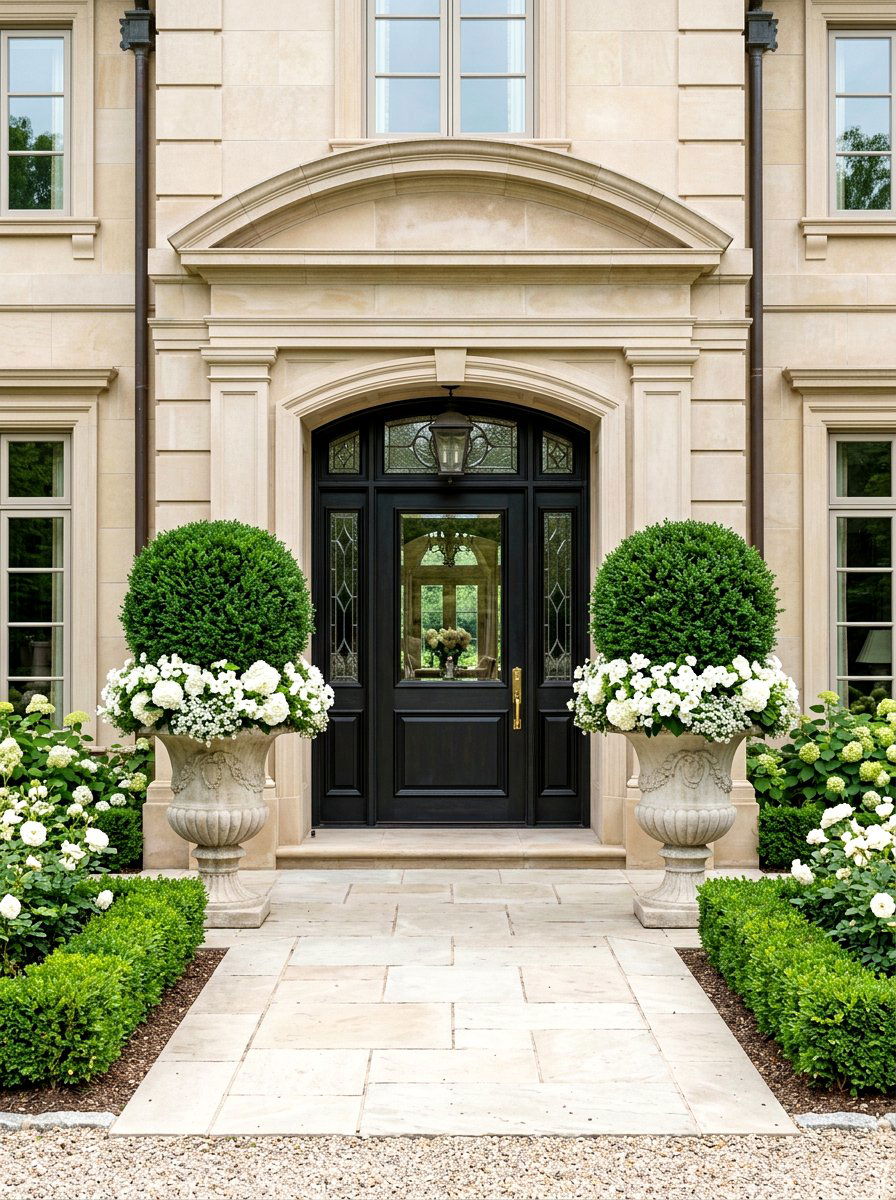 Boxwood Bloom Entry - 30 floral doorway ideas