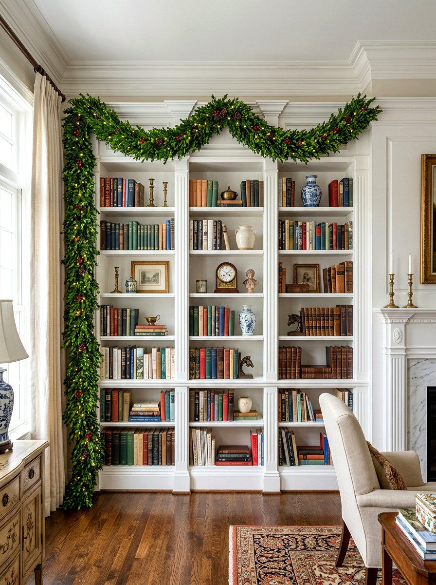 Boxwood Bookshelf Garland - 30 bookshelf garland ideas