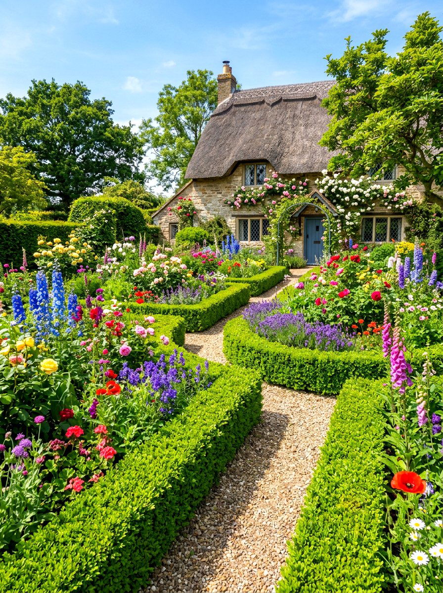 Boxwood Bordered Cottage Garden - 30 cottage garden ideas