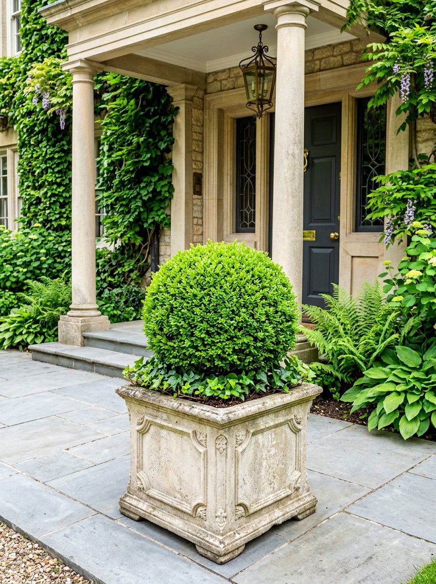 Boxwood Formal Shade Planter - 30 shade container garden ideas